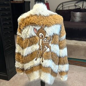 Women’s  Faux Fur Striped Jacket with Bambi Design